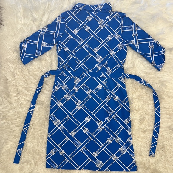 NWOT J. McLaughlin Blue/White Bamboo Pattern Brynn Shirt Dress - Picture 12 of 16